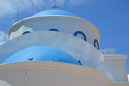 baznīca, Kos, Grieķija, zila, balta, arhitektūra, kultūras