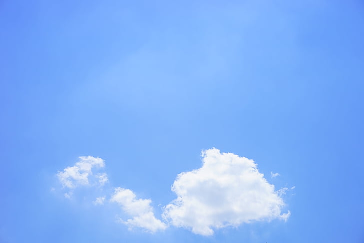 Cumulus, nuvens, nuvens cumulus, dia de verão, céu, azul, ensolarado