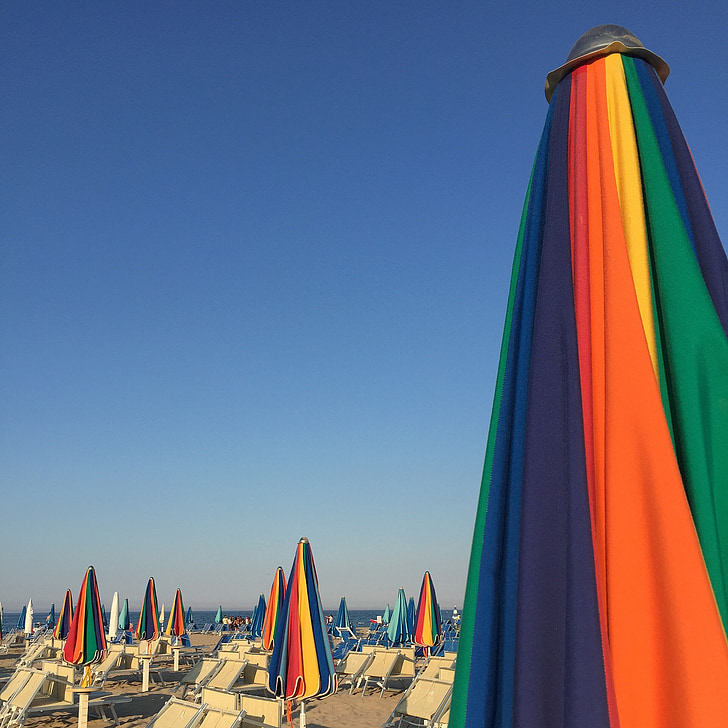 mar, praia, Rimini, Verão, guarda-chuvas, lido, sol