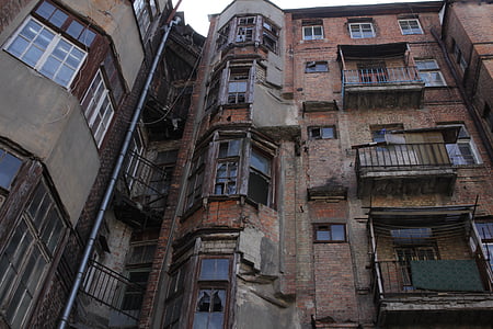 pastatas, griuvėsiai,, namas, langas, balkonai, naikinimo, remontas