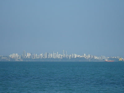 mar, horizon, ocean, city, landscape, brazil, buildings