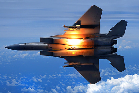 jet, fighter, military, plane, aircraft, airplane, flare