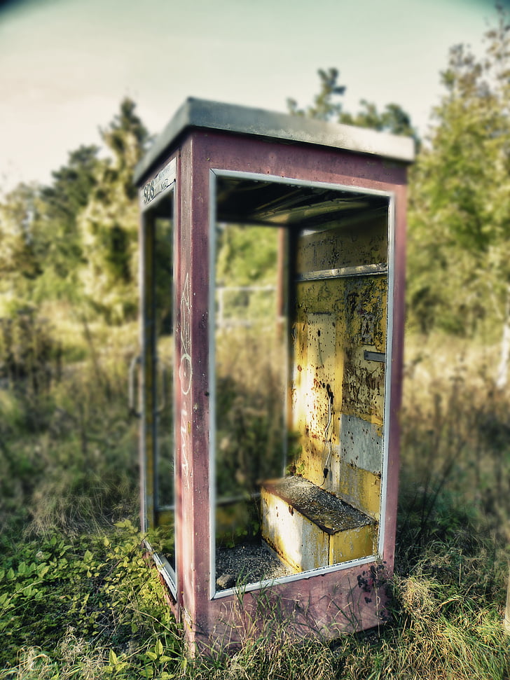 phone booth, old, nature, leave, ruin, open pit mining, kerpen
