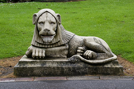 lion, statue, stone, outdoor, park, sculpture