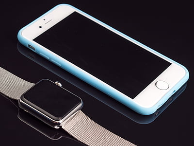 iOS, nou, mòbil, iwatch, gadget de, coixí, smartphone