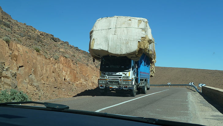 truck, loading, vehicle, morocco, transport, mountain road
