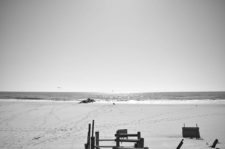 stranden, Ledstång, Long island, Sand, Sky, new york, nya