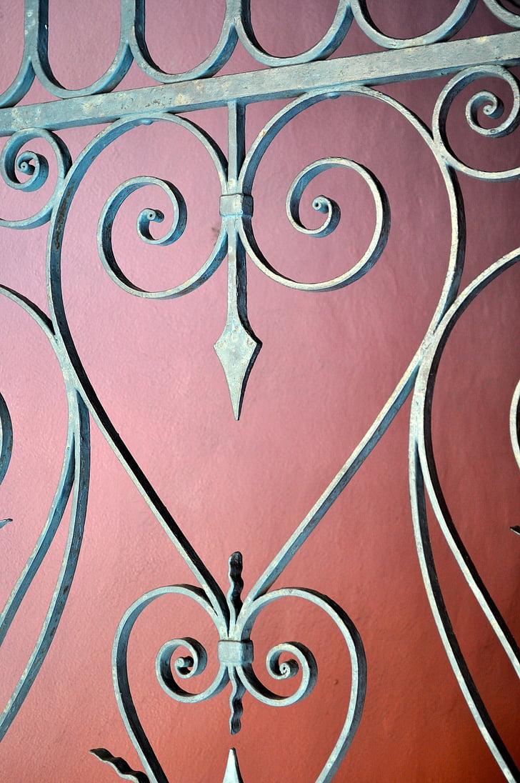 diseño, patrón de, puerta, geométrica, forma, corazón, rosa