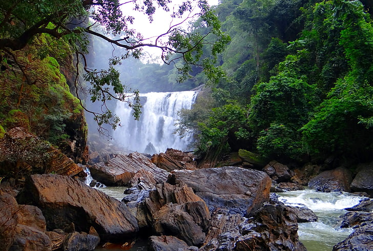 sathodi falls, de daling van de water, Kali river, West-ghats, bossen, yellapura, Uttar kannada