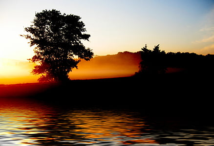 Morgenrot, Napkelte, nap, égbolt, természet, reggel, tó