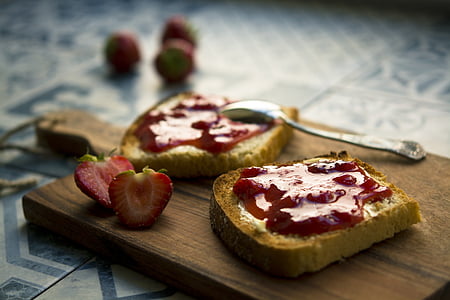 berry, bread, breakfast, chopping board, cutting board, delicious, food