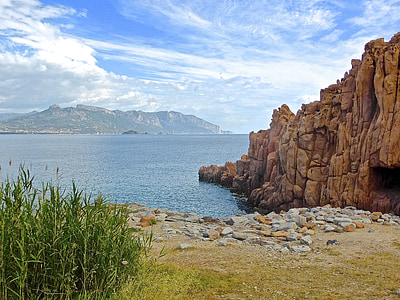 Küste, Felsen, Ufer, am Meer, rot, Arbatax, Sardinien