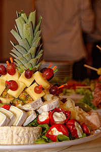 queso, käseplatte, piña, alimentos, abundante, comer, plato de quesos