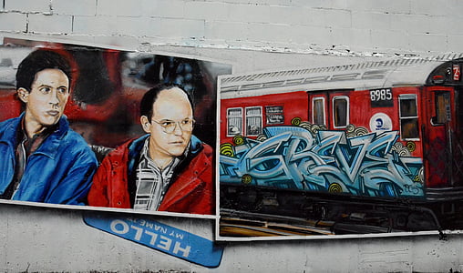 графіті, Вуличне мистецтво, Нью-Йорк, людини, поїзд, просять, Автопортрет
