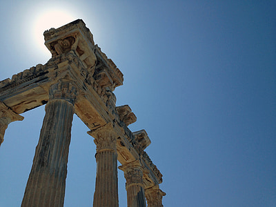 temple, romans, columns, column, apollo temple, air, blue