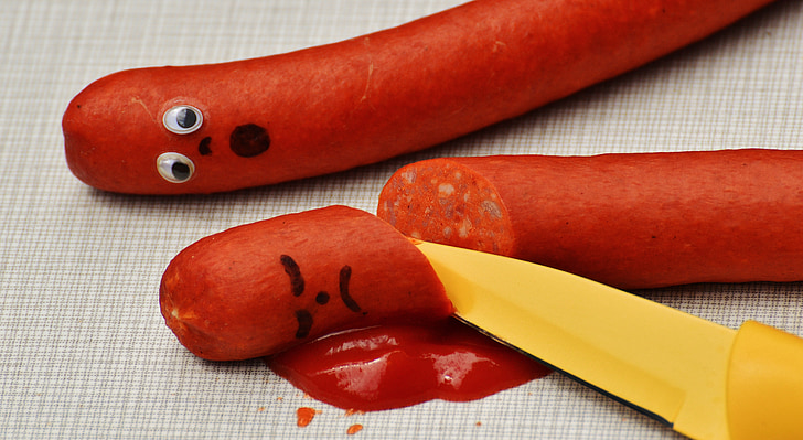 sausage, ketchup, murder, blood, funny, fun, knife