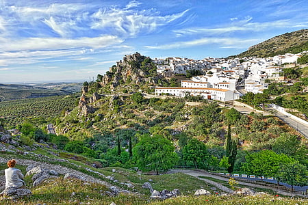 Zuheros, vista, Villaggio, bianco, pendio di collina, Spagnolo, paesaggio