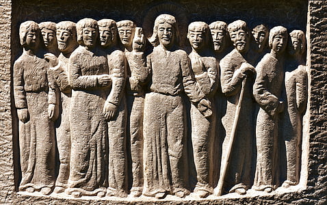 billede, tolv apostle, hellige, disciple, religion, skulptur, sten figur