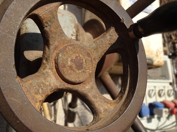 wheel, turn, old, rusty
