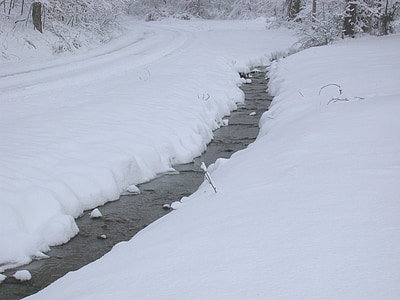Creek, agua, nieve, corriente, paisaje, al aire libre, que fluye
