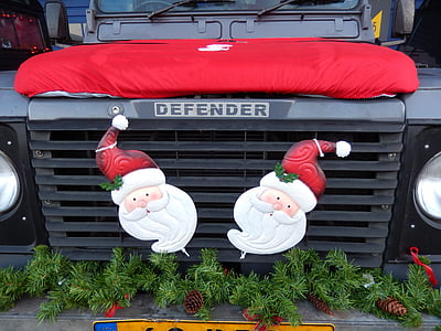 land rover, christmas, santa claus, car decoration