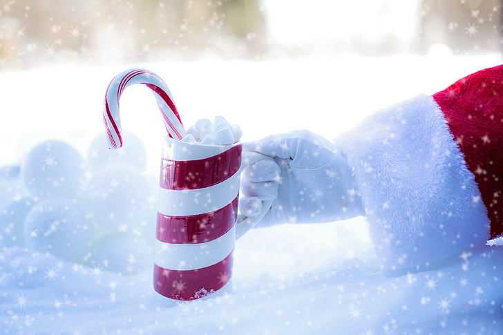 Santa's ruku, vruća čokolada, kakao, Božić, snijeg, kup, vruće