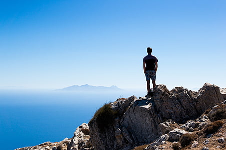 Фото, людина, стоячи, прямі, Гора, піку, поблизу