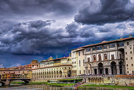 Флоренція, Понте Веккіо, Італія, хмари, Буря, Архітектура, Будинки