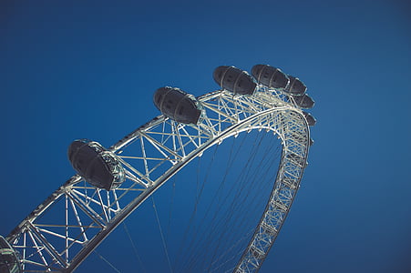 blå himmel, London, London eye, blå, kunst kultur og underholdning, fornøyelsespark, RollerCoaster