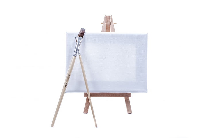 paintings, stand, artist, isolated, billboard, white, sketching