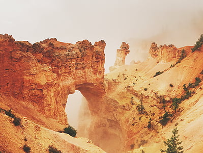 Брайс каньон, арка, естествени, мост, Юта, Национален парк, мъгливо