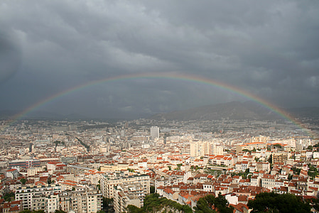 city, marseille, france, rainbow