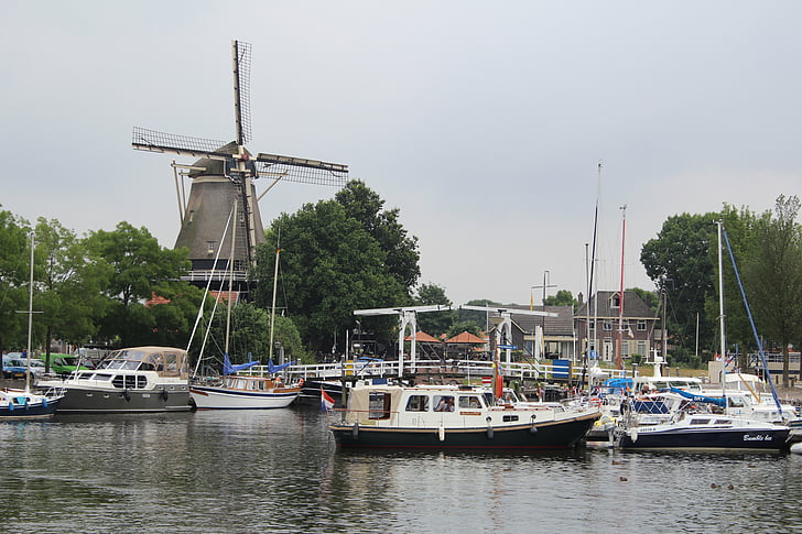 Nederland, port, vindmølle, skip, ferie, vann, Holland