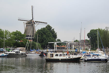 Holandia, Port, wiatrak, statki, wakacje, wody, Holandia