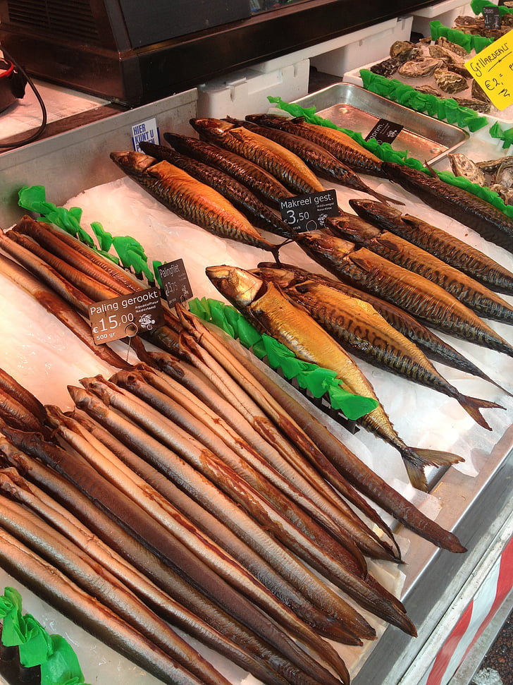 marché, poisson, Amsterdam, fruits de mer, marché aux poissons