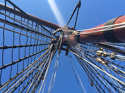 cột ăn-ten, Crow's nest, tàu thuyền, bầu trời xanh, dây thừng