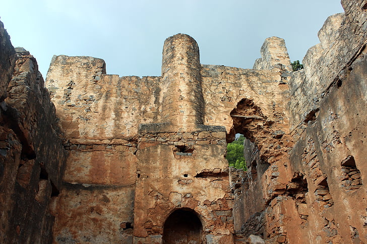 Agia roumeli, Kreta, Grekland, förstört, slott, Turkiska, väggen
