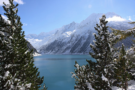 reservoir, schlegeis, zillertal, mountains, alpine, landscape, tyrol