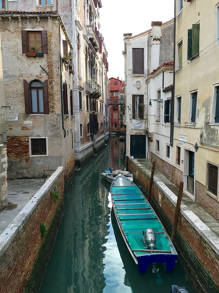 Venècia, canal, canal, turquesa, vaixell