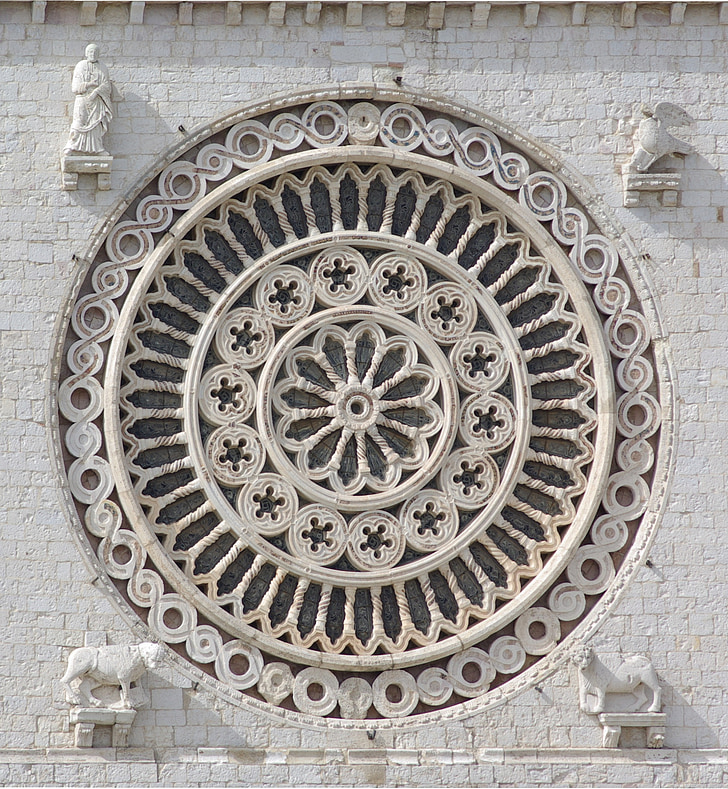 rosette, rose window, basilica of san francesco, ornament, basilica, assisi, italy