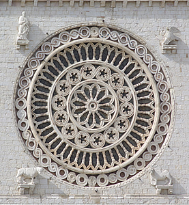 rozet, Gül pencere, Basilica San francesco, Süsleme, Basilica, Assisi, İtalya