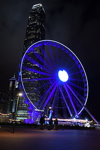 Ferris kotač, Hong kong, međunarodne financije centar, neboder, plava