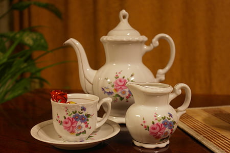 tableware, coffee service, cup, maker, milkman, porcelain, teapot