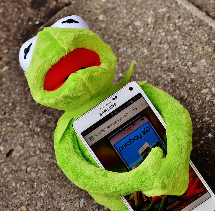 Kermit, frøen, smartphone, pixabay, billeddatabase, computer, figur