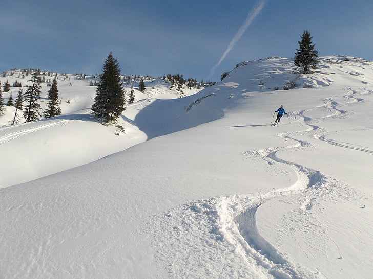 Vinter, dyp snø, Backcountry skiiing, spor, landskapet, vag