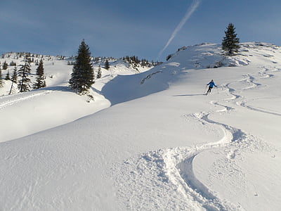 talvel, sügav lumi, backcountry skiiing, Jälgi, maastik, liputama