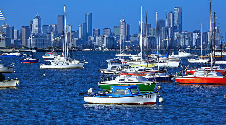 ciudad, Melbourne, Australia, paisaje urbano, cielo, agua, ciudad de Melbourne