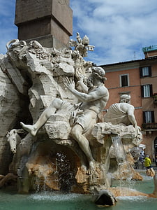 Řím, 2016, Řím piazzanavona, Fontána, socha, sochařství, Itálie