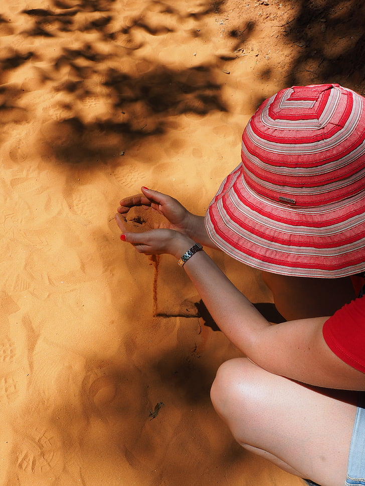 pijesak, igrati, sandalovo drvo, pijesak igre, curiti, pješčani sat, žena