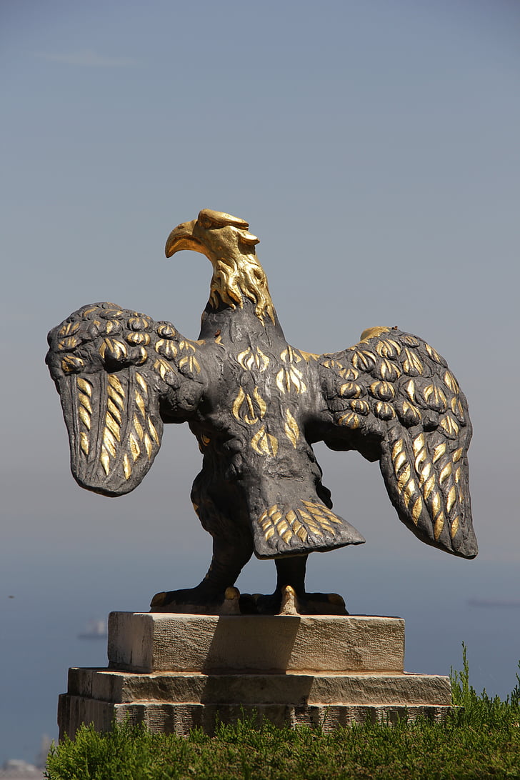 Adler, patsas, kultaa, lintu, muistomerkki, veistos, kuva